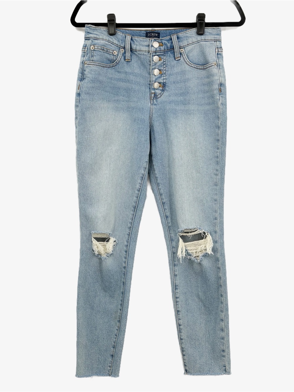 J. Crew 10” High-Rise Skinny Jeans Distressed Button Fly Light Wash Size 26
